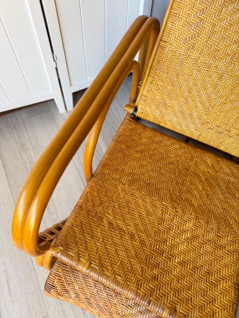 ラタンリクライニングチェア オットマン付き 籐家具 1人掛けソファー