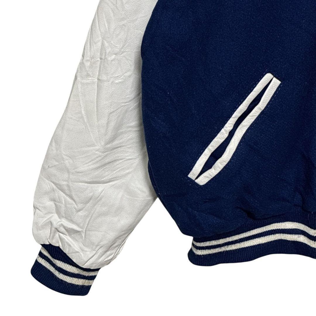 USA製✨スタジャン カレッジ メルトンウール×レザー 両面刺繍ロゴ 中綿 XL