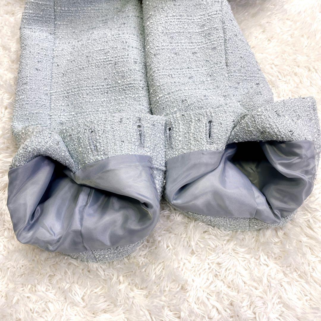 極美品 JUSGLITTY カラーツイードジャコット ノーカラー 金ボタン