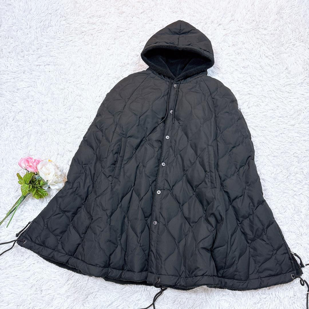 名作【美品】タイオン ミリタリーダウンケープ ポンチョ 希少黒×黒 ユニセックス