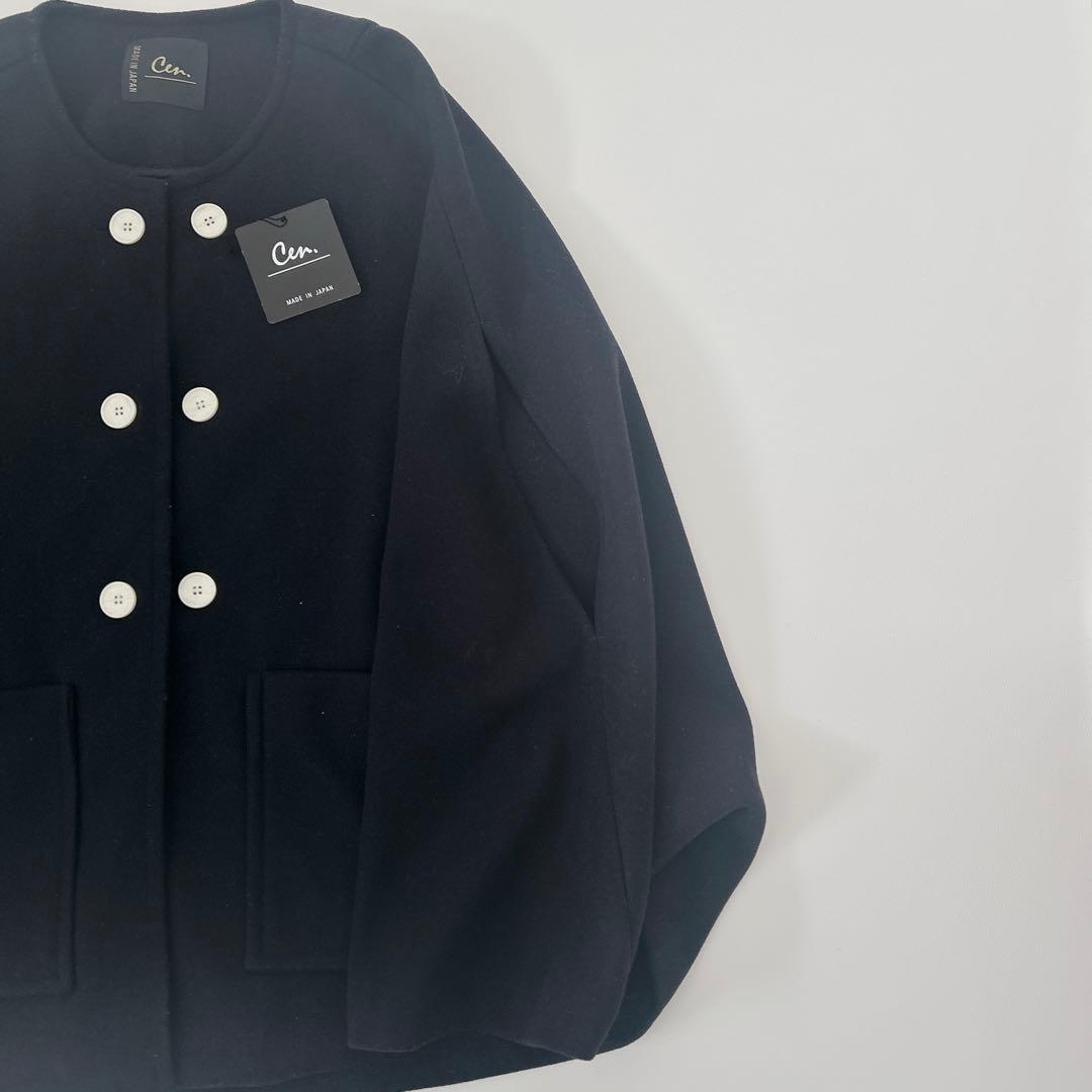 新品タグ付　cen. セン　ウールライクポンチョコート ネイビー　リバー