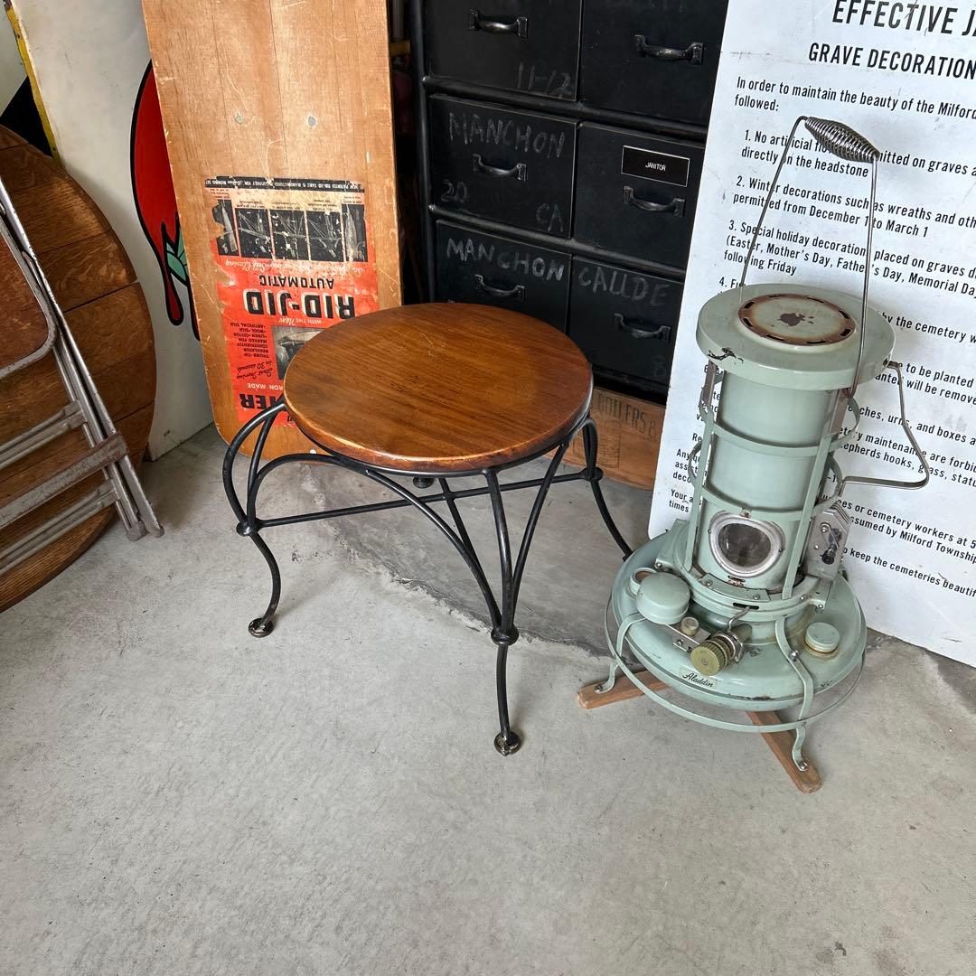 ヴィンテージ インダストリアル アイアン ウッド スツール チェアー 椅子 B