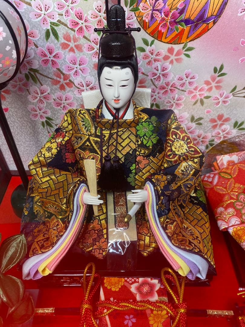 雛人形オルゴール付ガラスケース入り親王飾り・間口約５８×奥行約２９×高さ約３９㎝