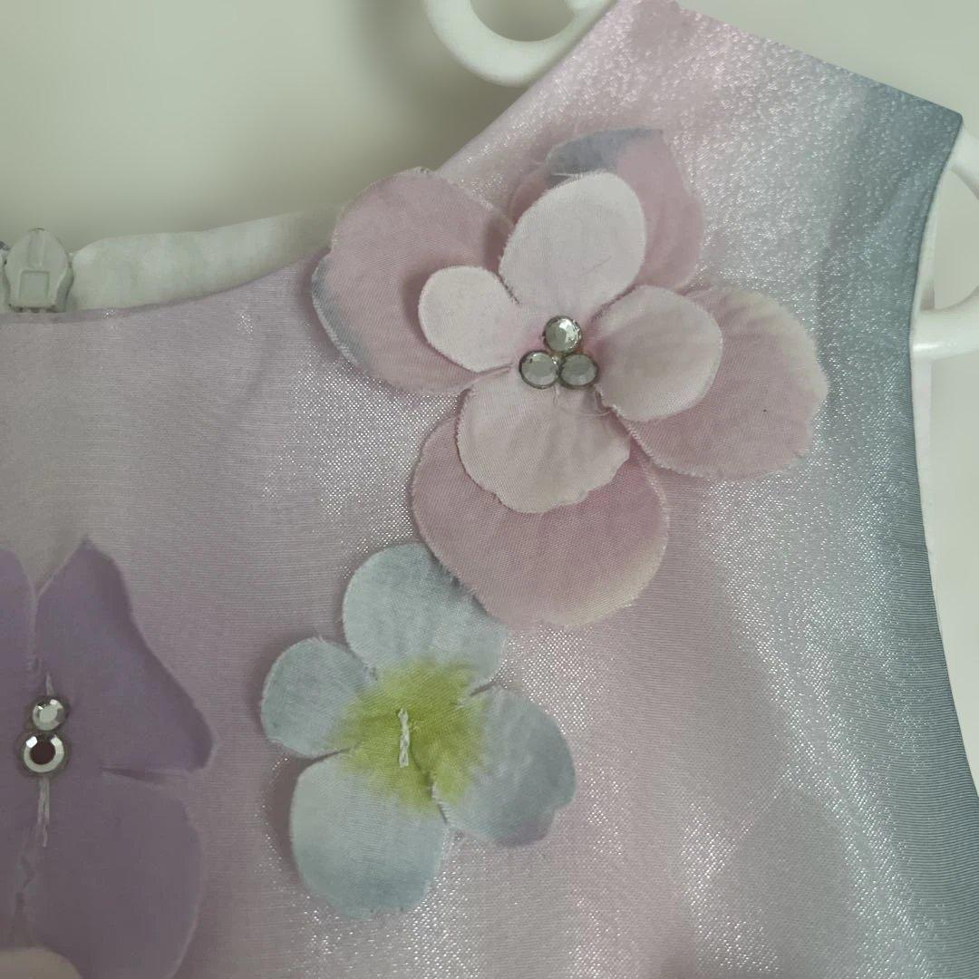 ドレスコグラデーションパープルオーガンジードレスフラワーリボン美品発表会