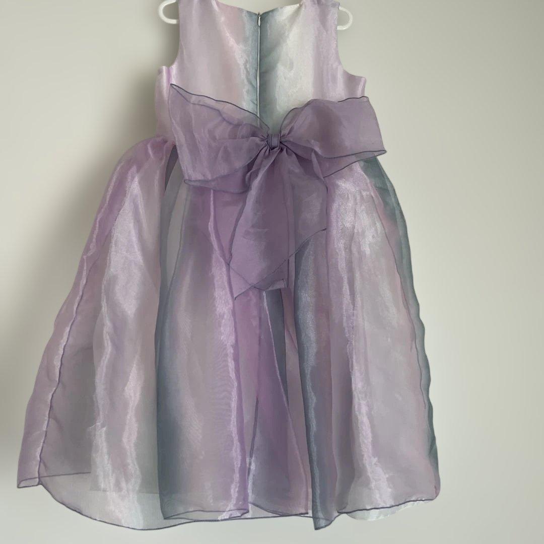 ドレスコグラデーションパープルオーガンジードレスフラワーリボン美品発表会
