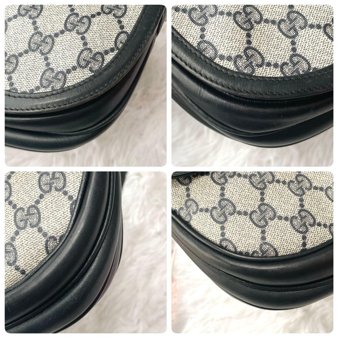 美品⭐︎OLD GUCCI ggシマ ネイビー レザー ロゴ金具 ショルダーバッグ