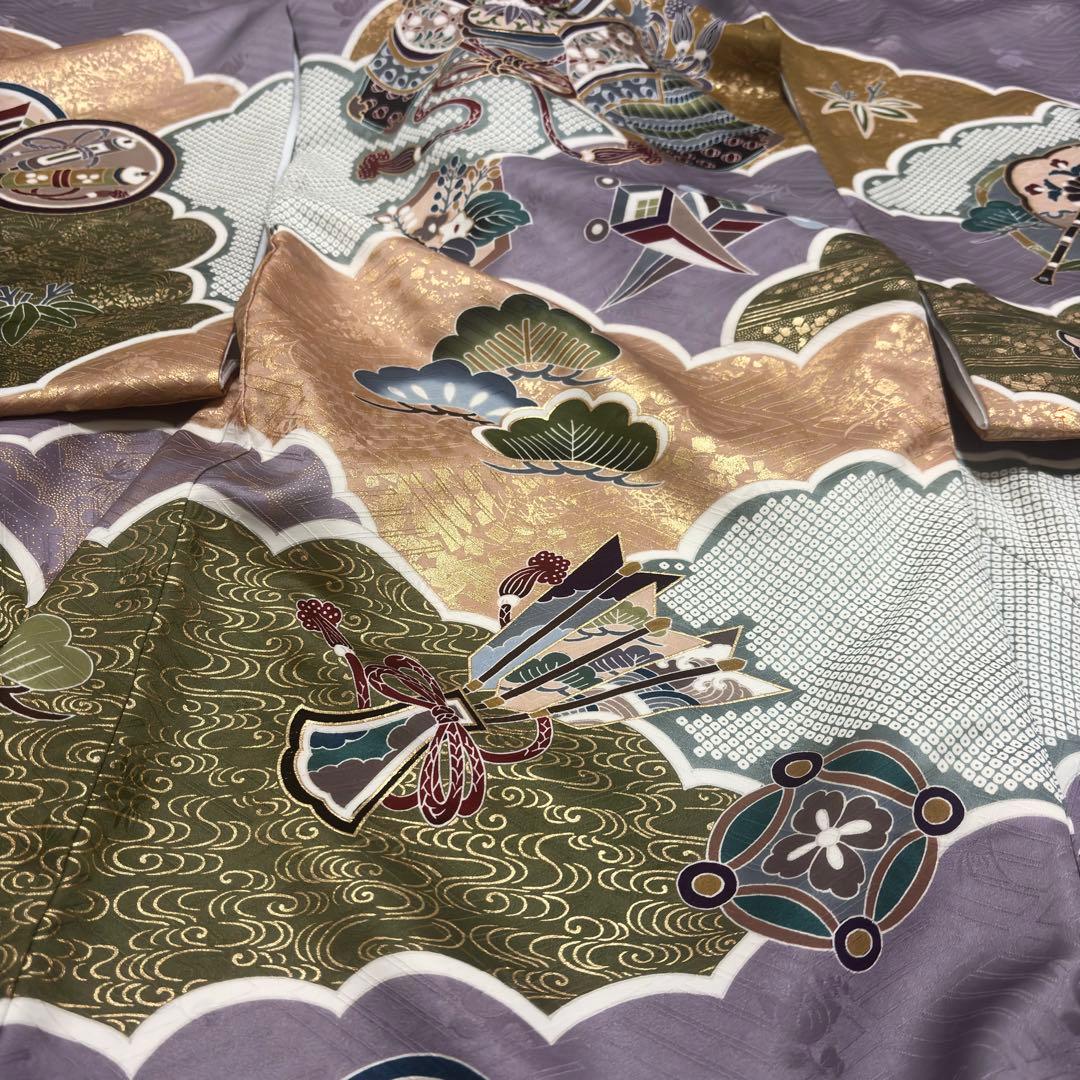 【新品】正絹 京友禅 多色染 伝統色 葡萄色 本金彩 お宮参り 産着 襦袢付