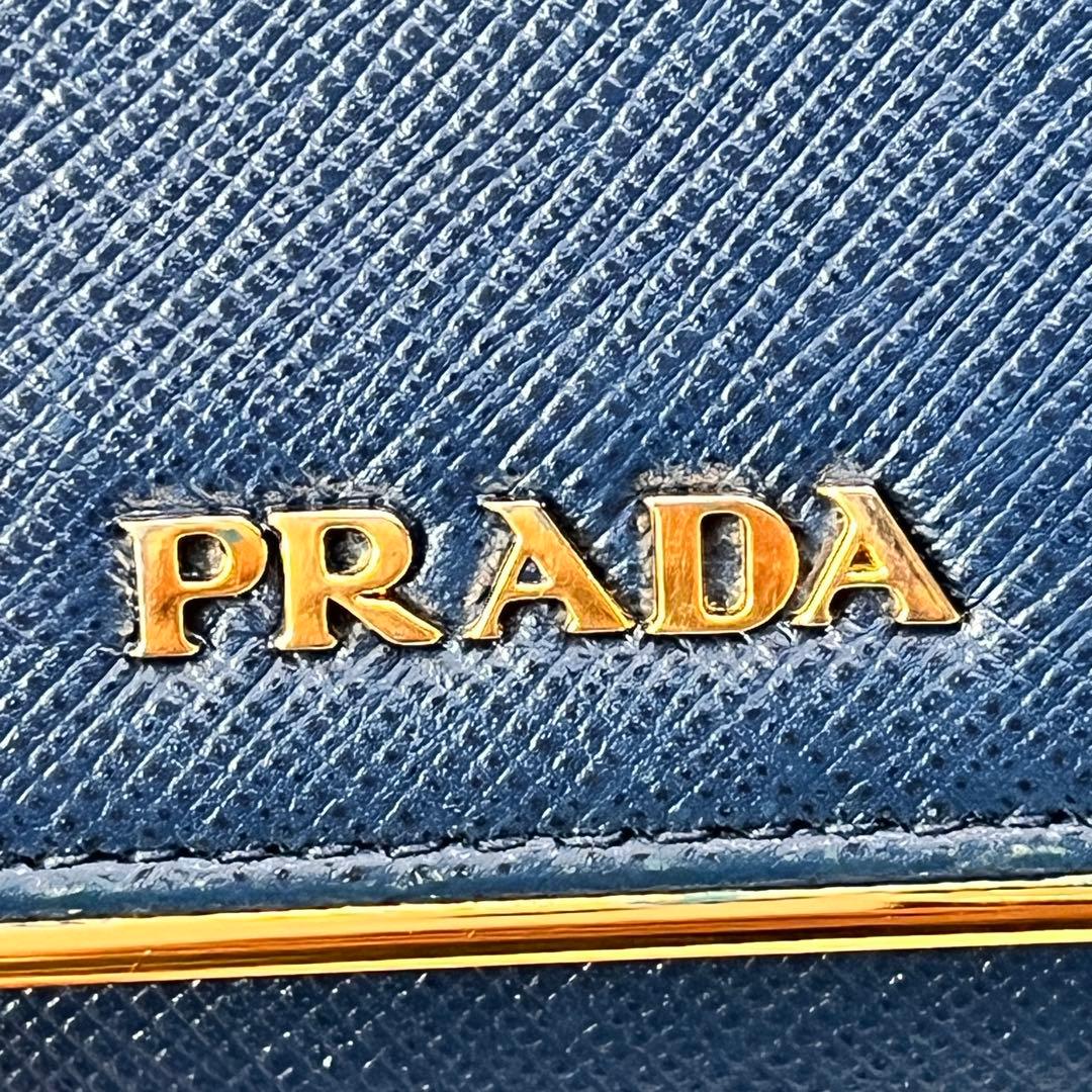 極美品✨PRADA サフィアーノ　メタルバー　メタルロゴ　2点セット　ネイビー
