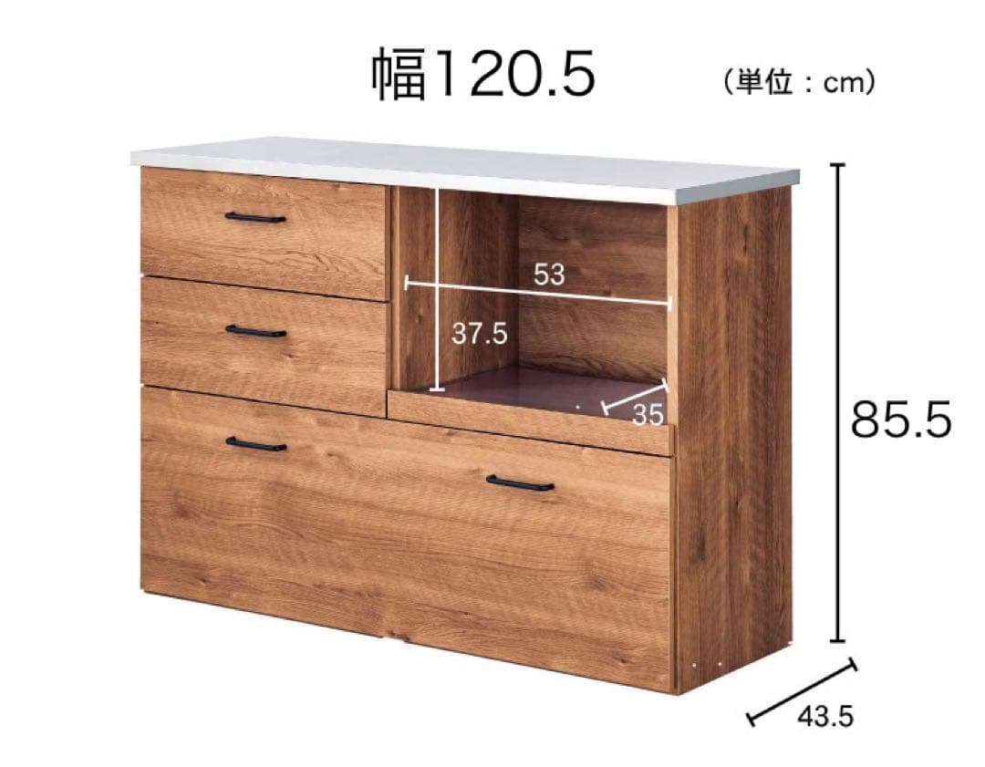 ヴィンテージ調ステンレス天板のキッチンカウンター
