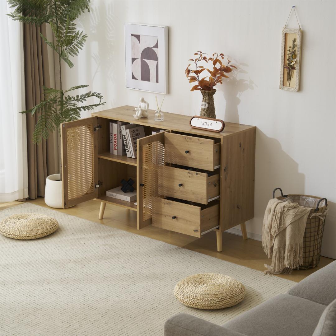 キャビネット　サイドポート　引き出し付き　収納チェスト２段　NATURAL