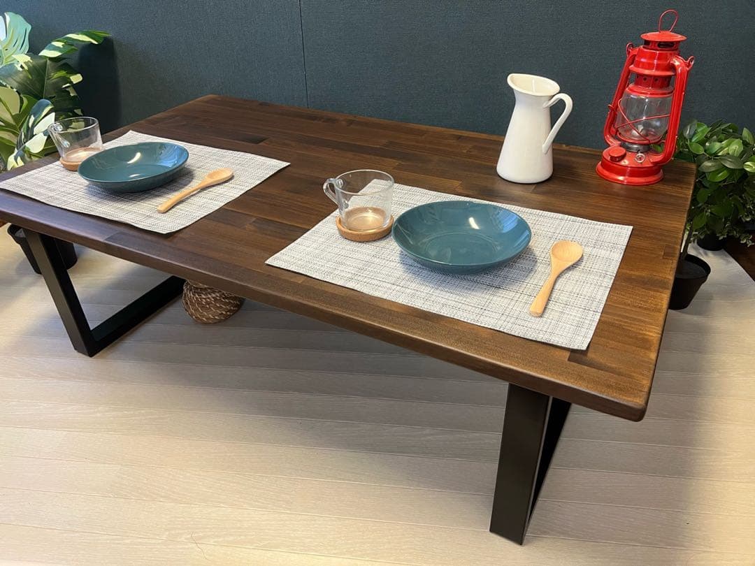 【送料無料】 ローテーブル 長方形 120cm 70cm パイン こげ茶 ロ型脚