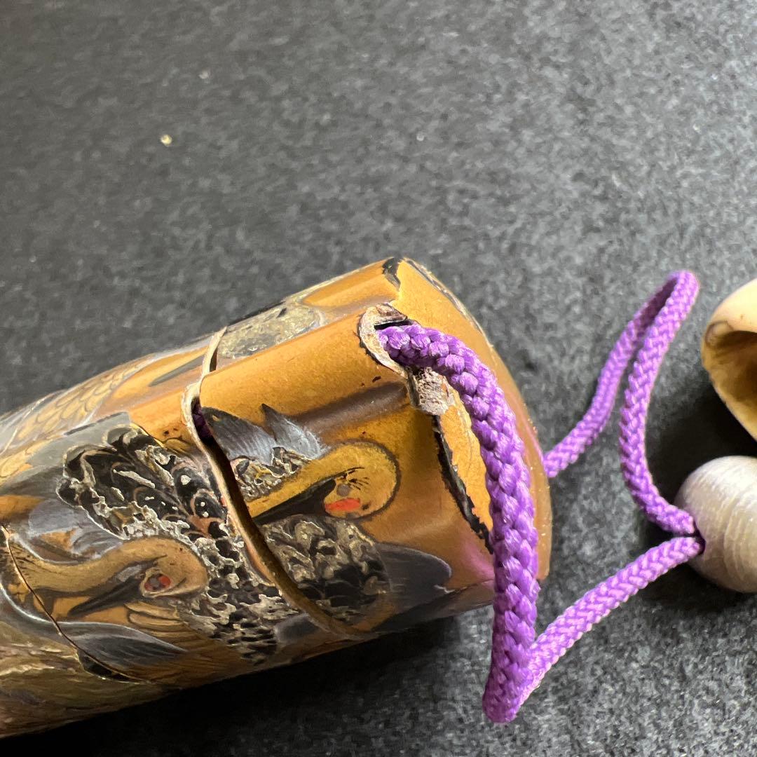 江戸時代　鶴蒔絵印籠、根付　70g 東Y8-0122☆2Fトコカ