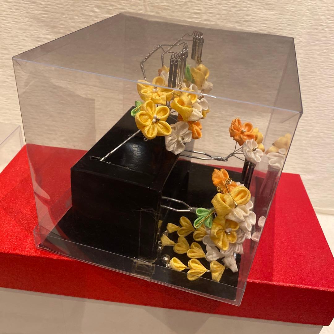 着用画像あり！七五三髪飾り　勝山　正絹　7歳　黄色