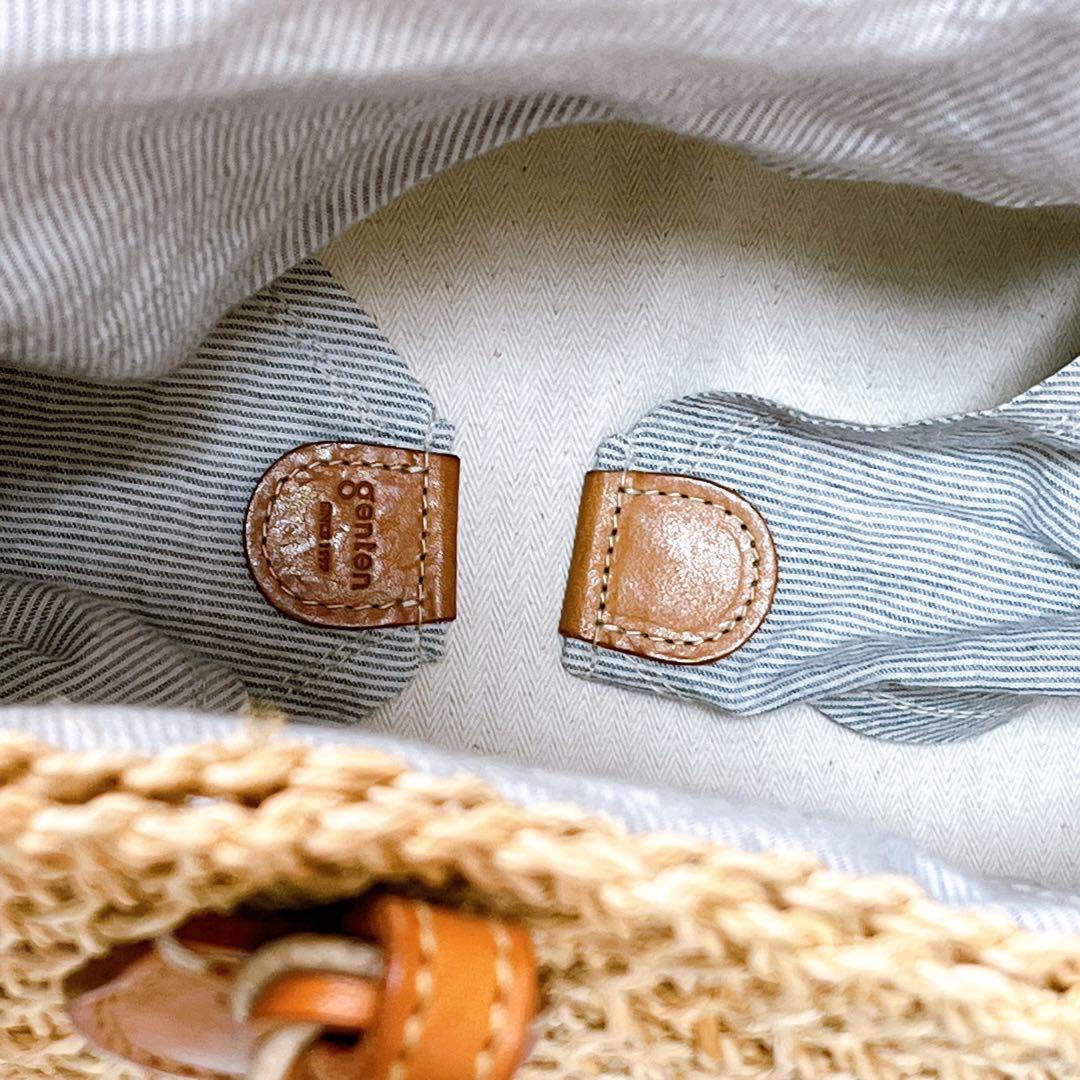 【genten ゲンテン】かごバッグ ラッコルタ　ラフィア編み レザー 極美品