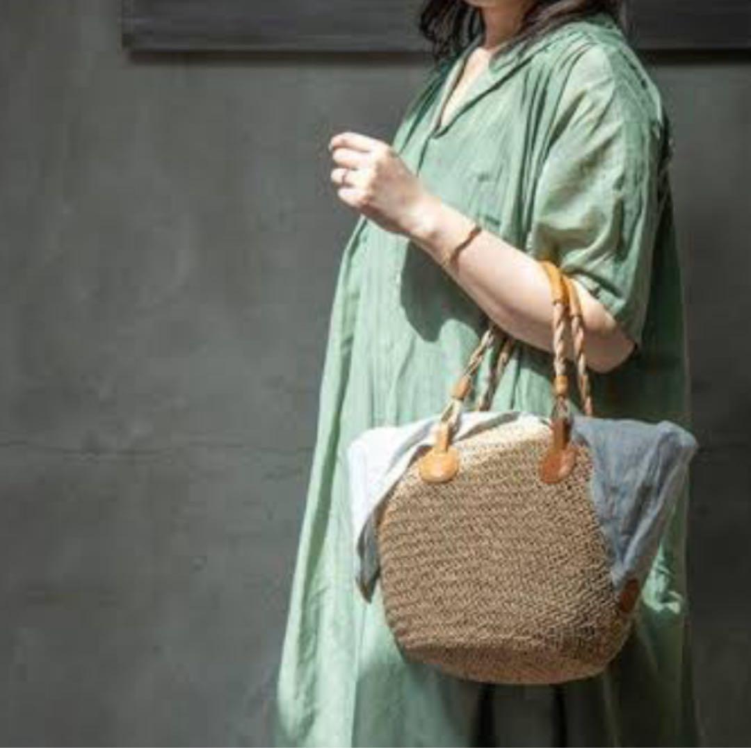 【genten ゲンテン】かごバッグ ラッコルタ　ラフィア編み レザー 極美品