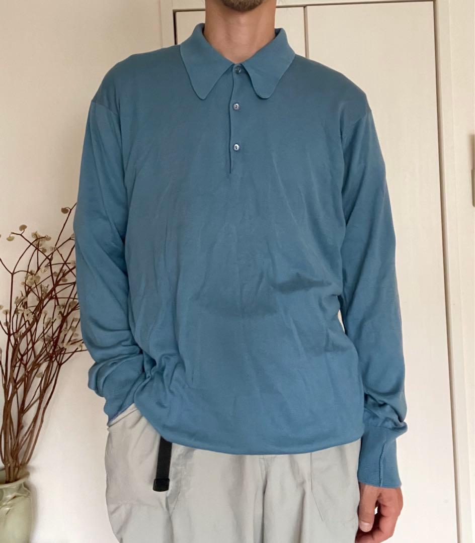 JOHN SMEDLEY 長袖ポロシャツXL ブルー ENGLAND