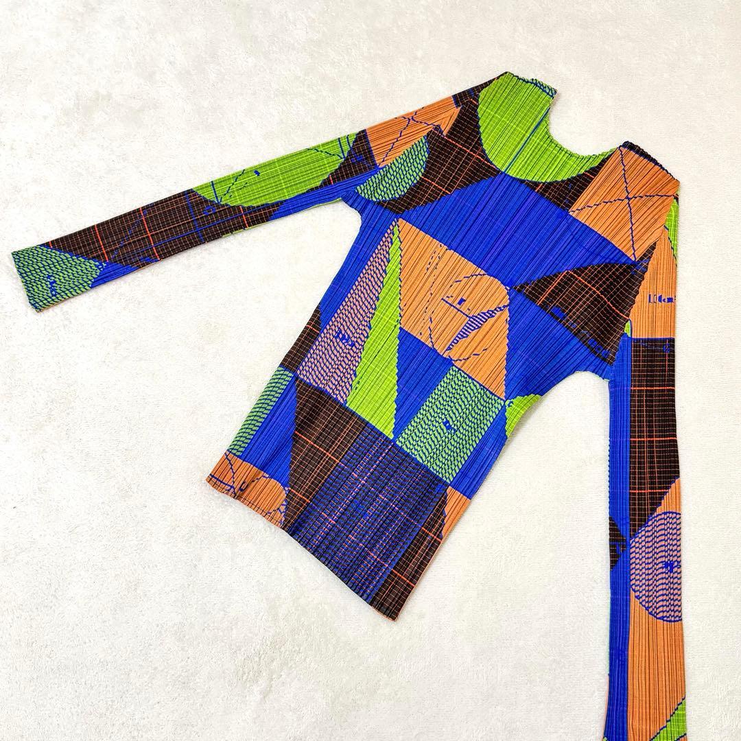 極美品✨PLEATS PLEASE プリーツ　長袖　総柄　マルチカラー