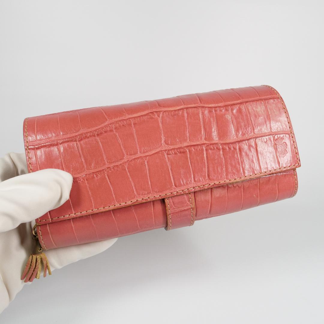希少美品✨フェリージ 長財布 3005 コロコロ クロコ型押し レザー ピンク