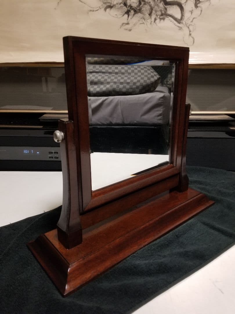 希少　廃盤　松本　民芸　家具　水目桜　テーブル　ミラー　卓上　角形　鏡　銘有り