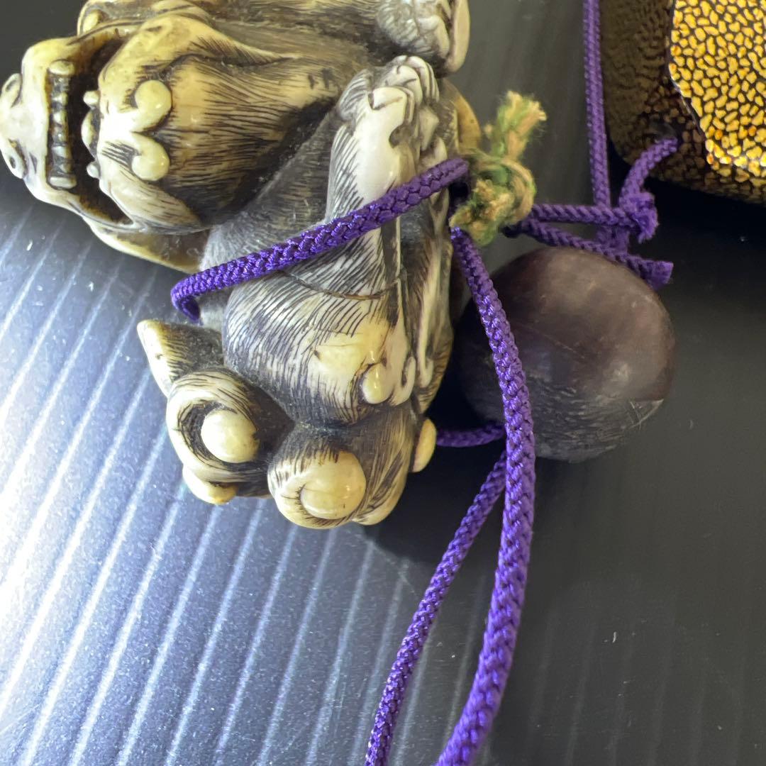 江戸時代　極上盛上鷲内梨地　五段大振印籠　極上獅子根付　東Y7-0812⭐︎2F