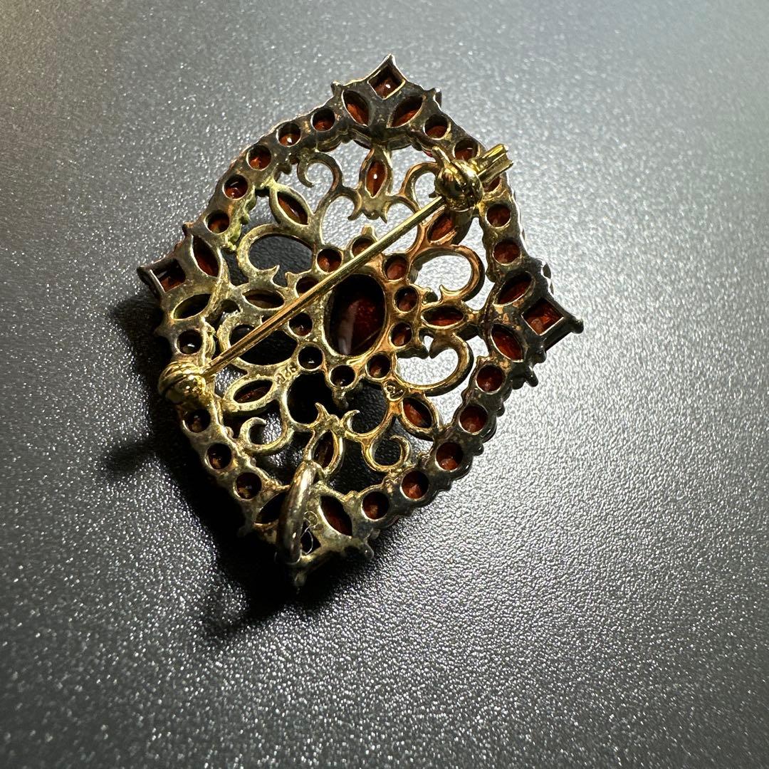 【vintage】ガーネット　シルバー925刻印　ブローチ