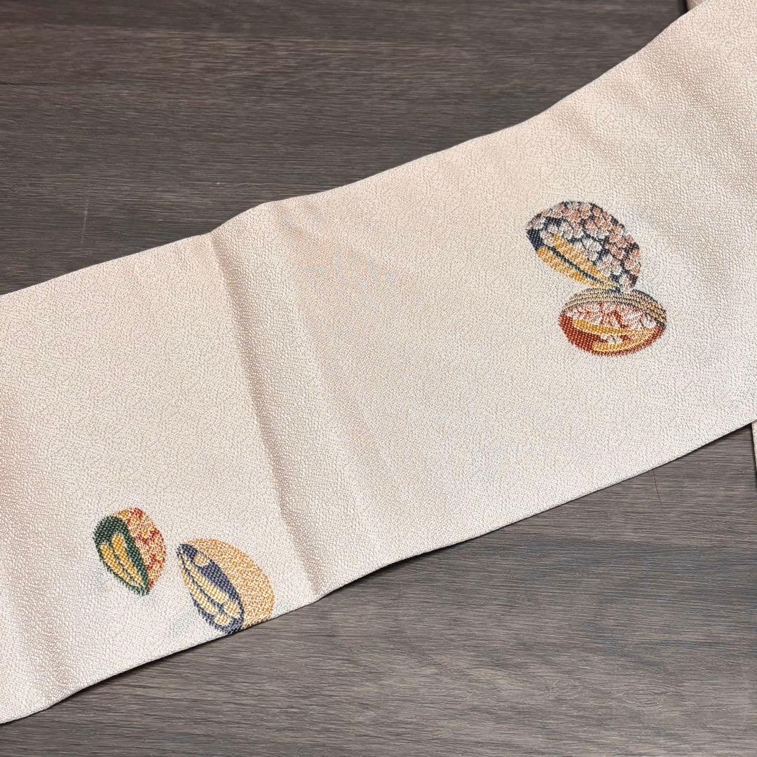 m*e様 名古屋帯 西陣織 正絹 白ピンク so273