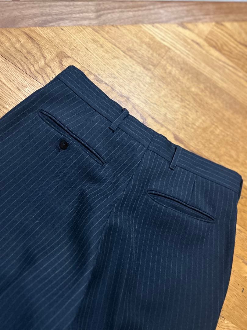 70s ビンテージ　セットアップ　アメリカ製　タロンジップ　ネイビー　ストライプ