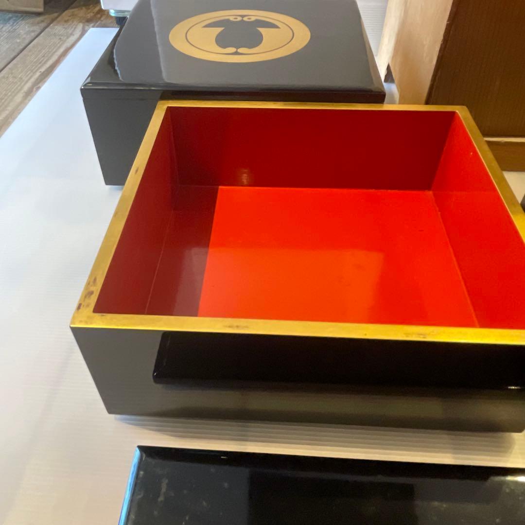 え*こ様 黒塗金紋　大重箱　重箱　年代物　骨董品　工芸品　漆塗り　インテリア　希