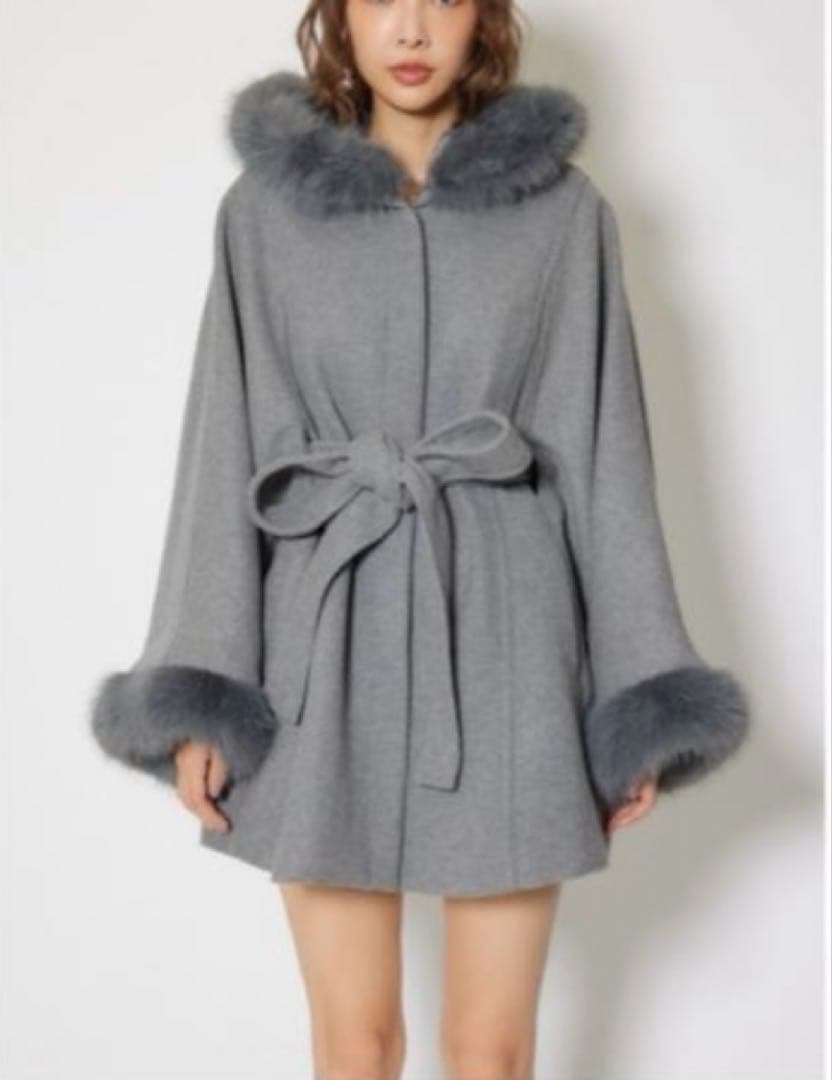 rienda ウールMIXフードポンチョコート　フード　秋冬　グレー