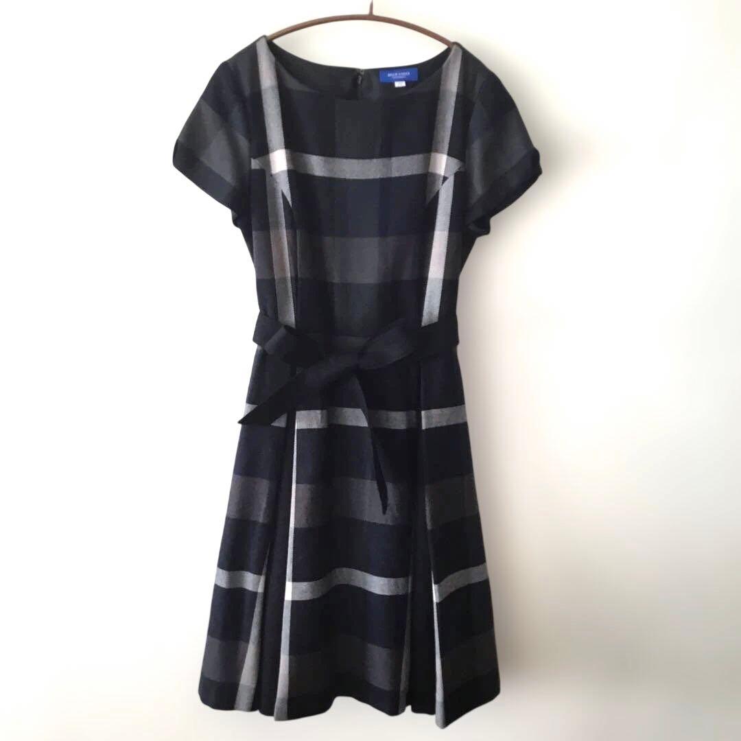 ブルーレーベル　半袖ワンピース　ネイビー系チェック　38 M