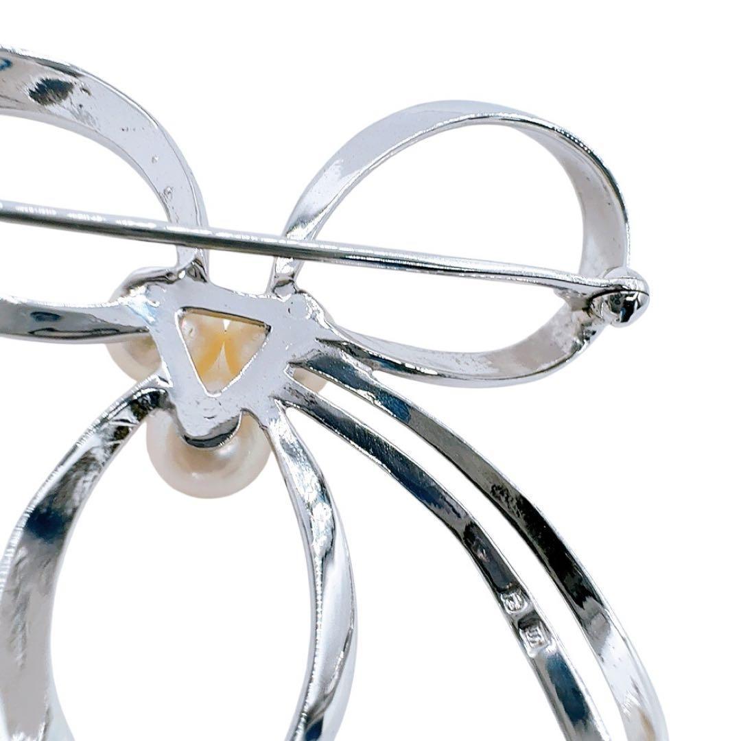 【美品】ミキモト ブローチ アコヤ パール 真珠 シルバー リボン フォーマル