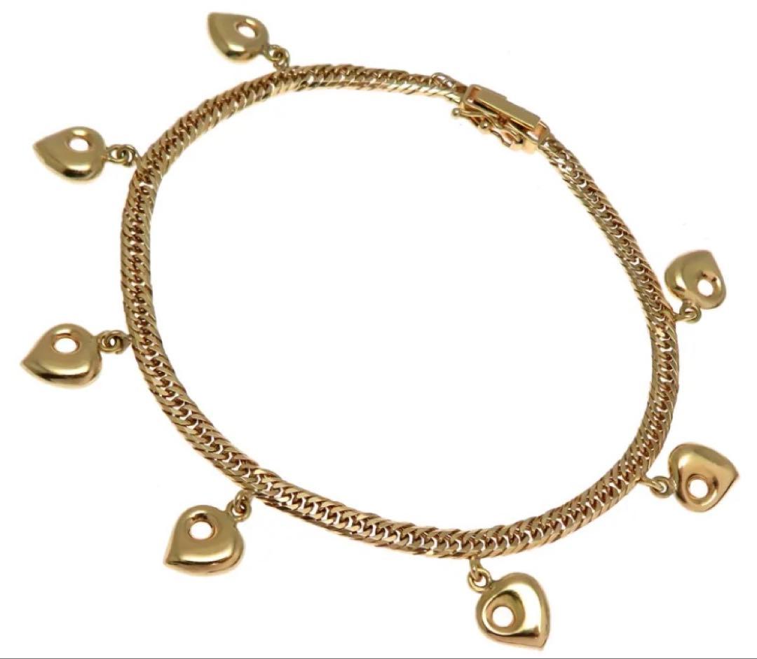 K18 YG 喜平8面トリプル　ハートチャーム付き　ブレスレット