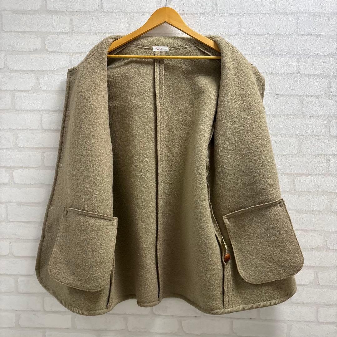 美品　Papas ウールコート　フリースジャケット ベージュ　くるみボタン