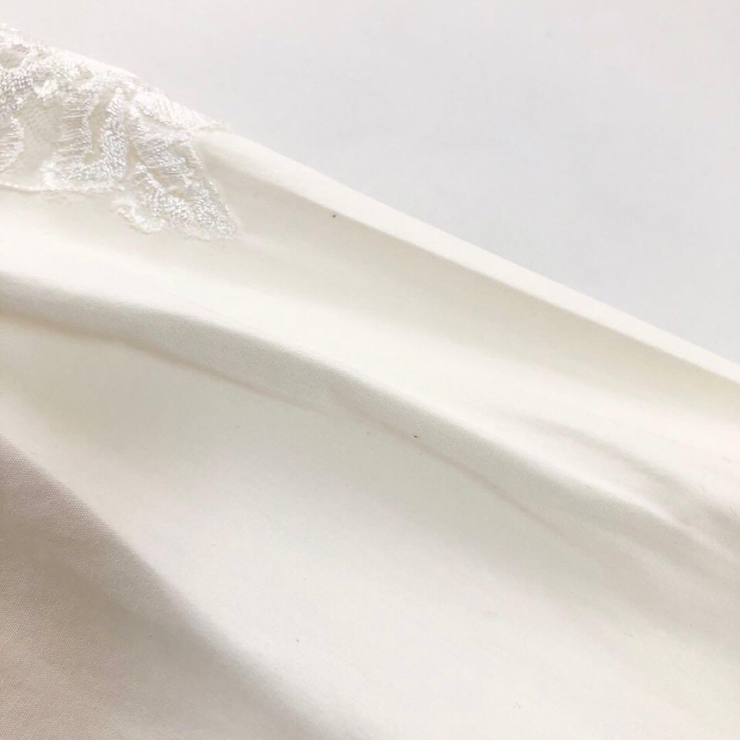 エルマンノシェルビーノ*胸元レース　長袖ブラウス　コットン　ホワイト　38