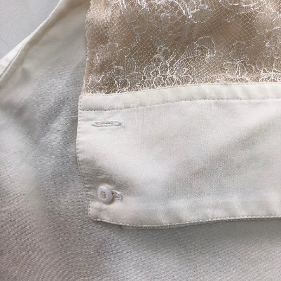 エルマンノシェルビーノ*胸元レース　長袖ブラウス　コットン　ホワイト　38