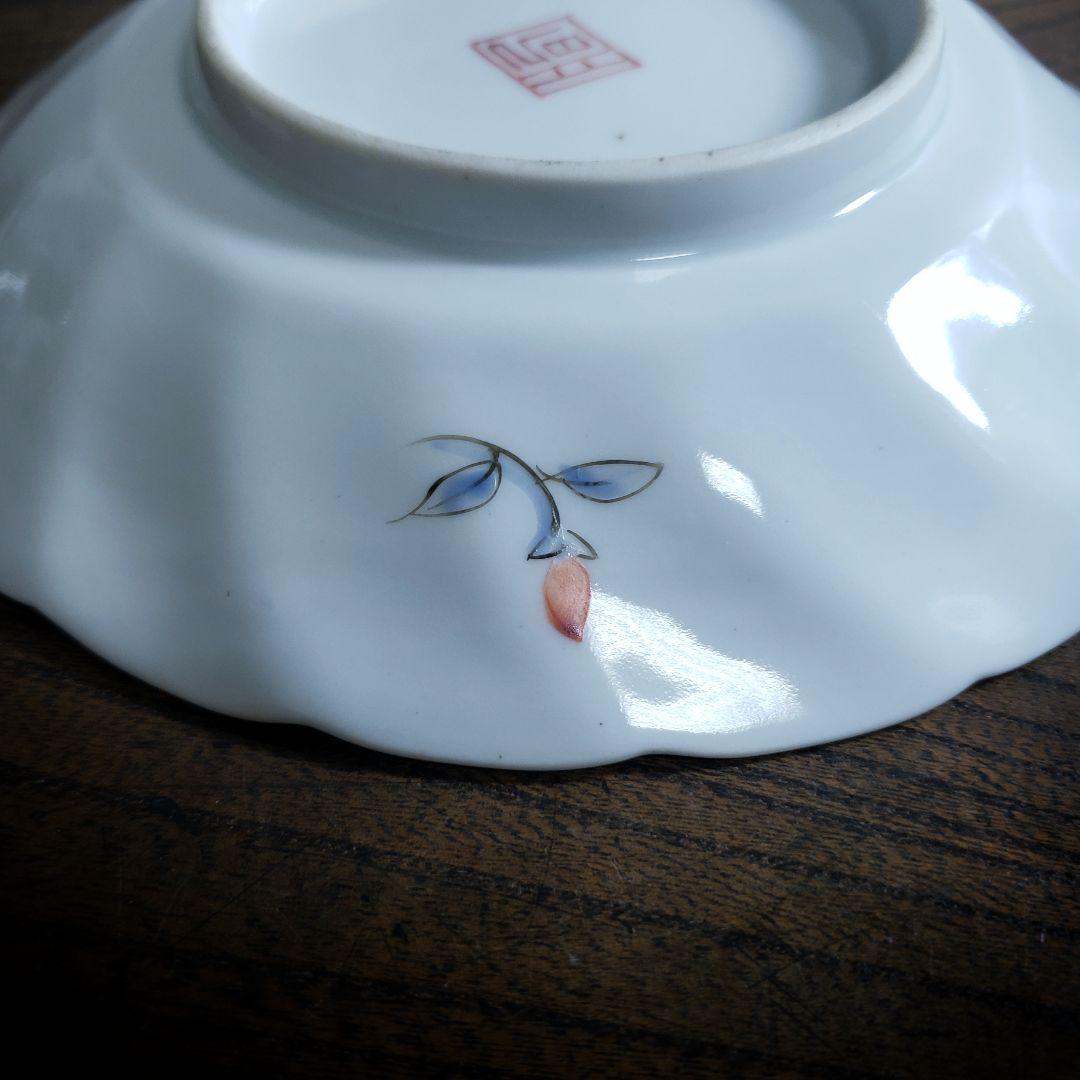 色絵付　皿　鳳凰　ねじり花弁縁　古伊万里　花文　唐草　銘　窯傷　ハ号