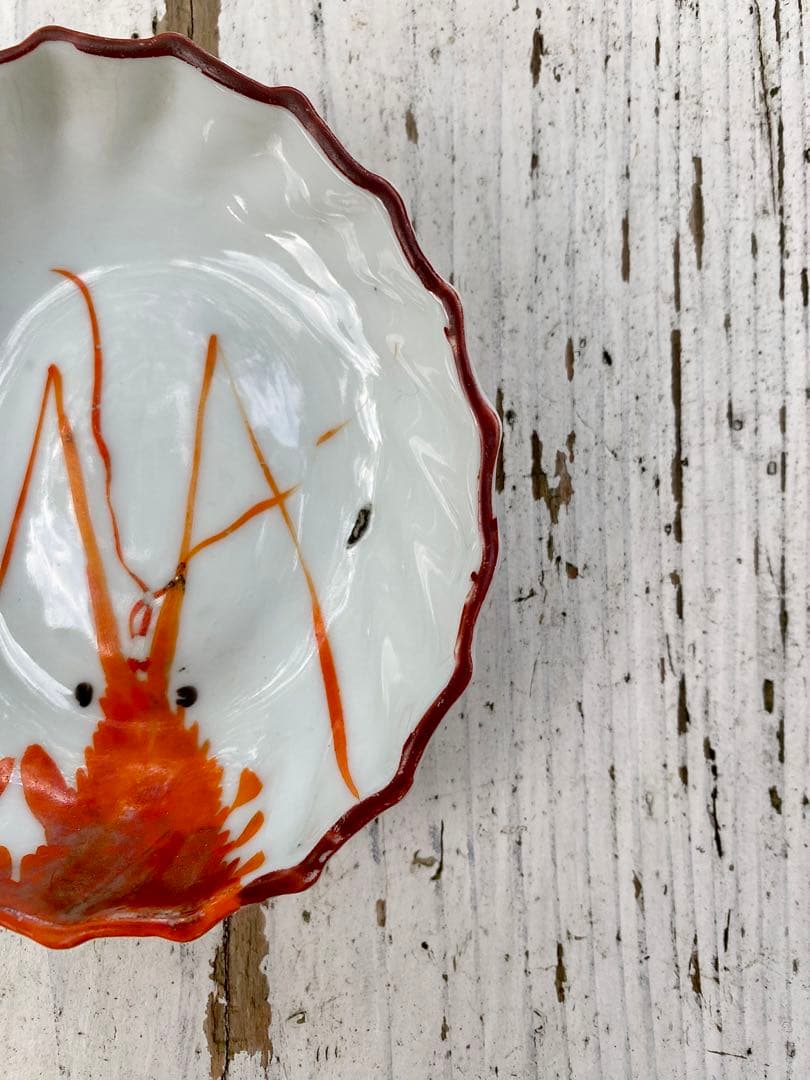 台湾 ヴィンテージ 海老絵付け 小皿 5枚セット 民藝 古道具 アンティーク