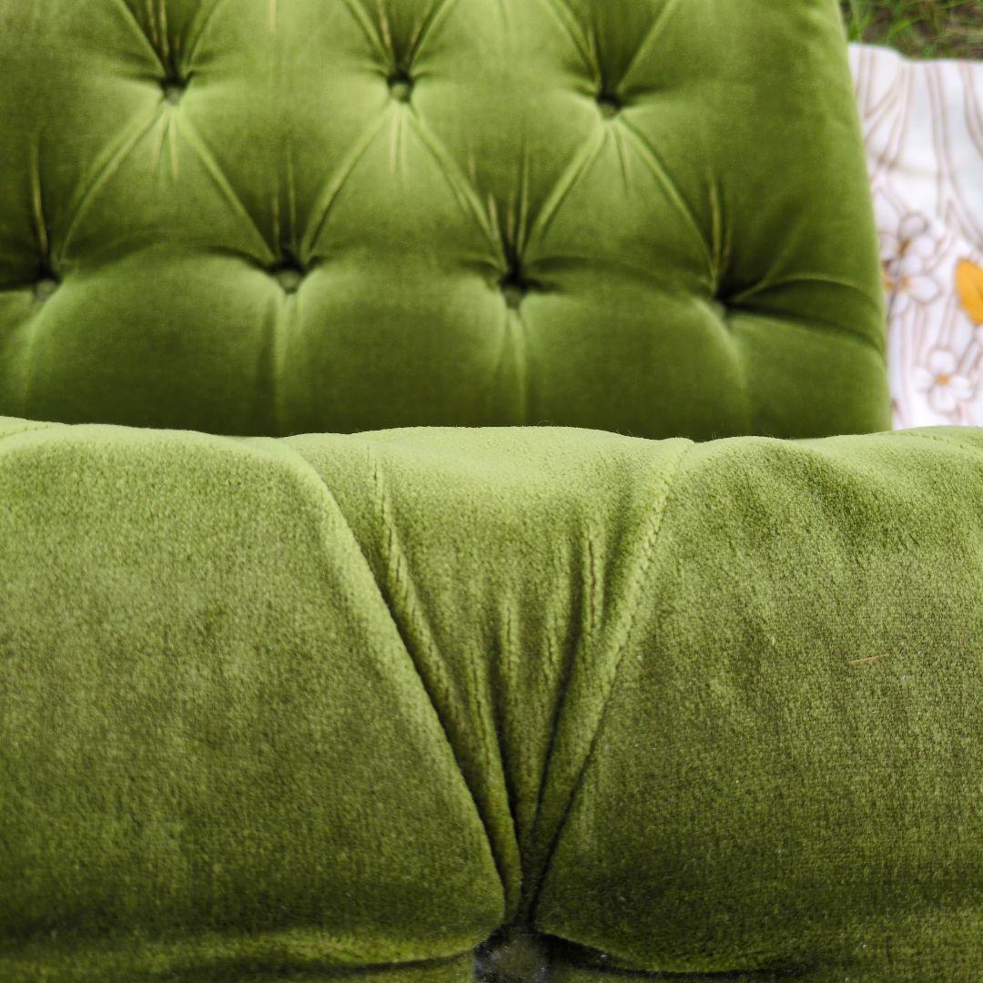 昭和レトロ オールド カリモク グリーン モケット 1人掛け ソファ③ベルベット