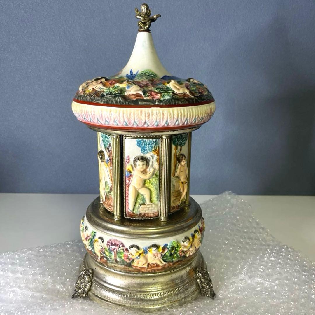 『REUGE』リュージュ　陶器製カラクリ オルゴール　葉巻入れ　アンティーク