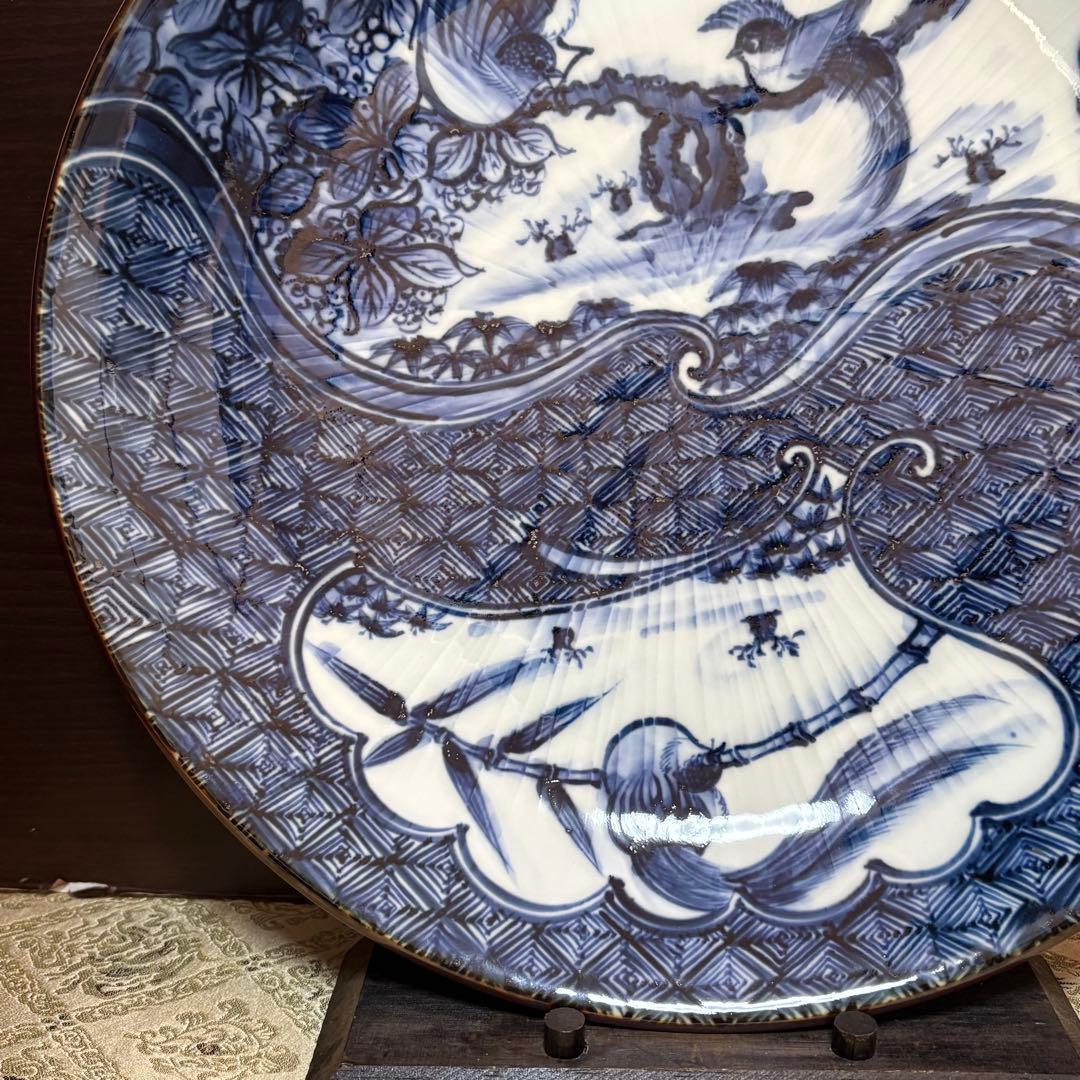 希少✨未使用保管✨京焼 清水焼 加藤利昌 青華祥瑞花鳥 10号皿 箱入✨飾皿 皿