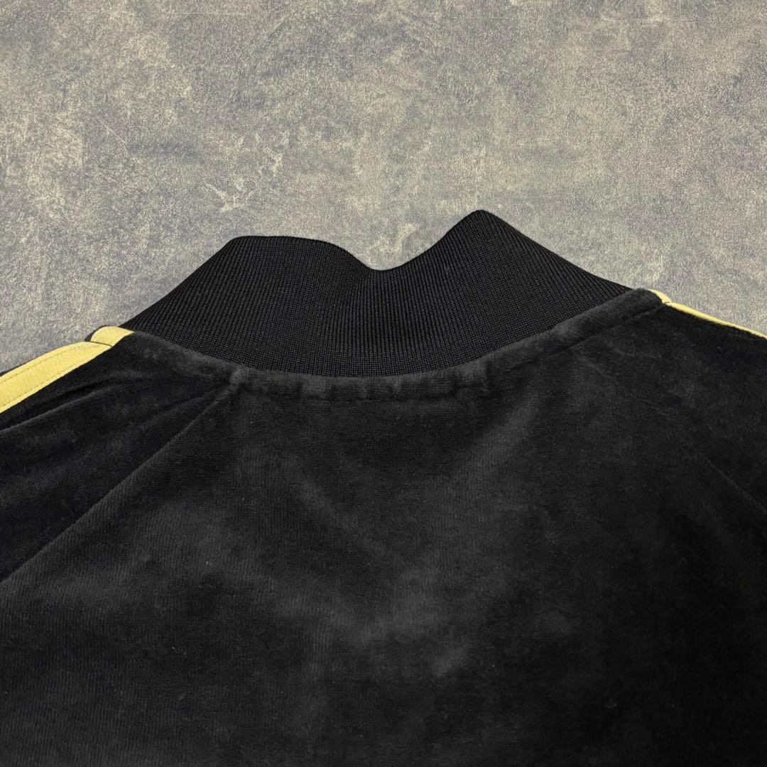 希少▲2XL アディダス ベロア トラックジャケット 黒 金 刺繍ロゴ 常田大希