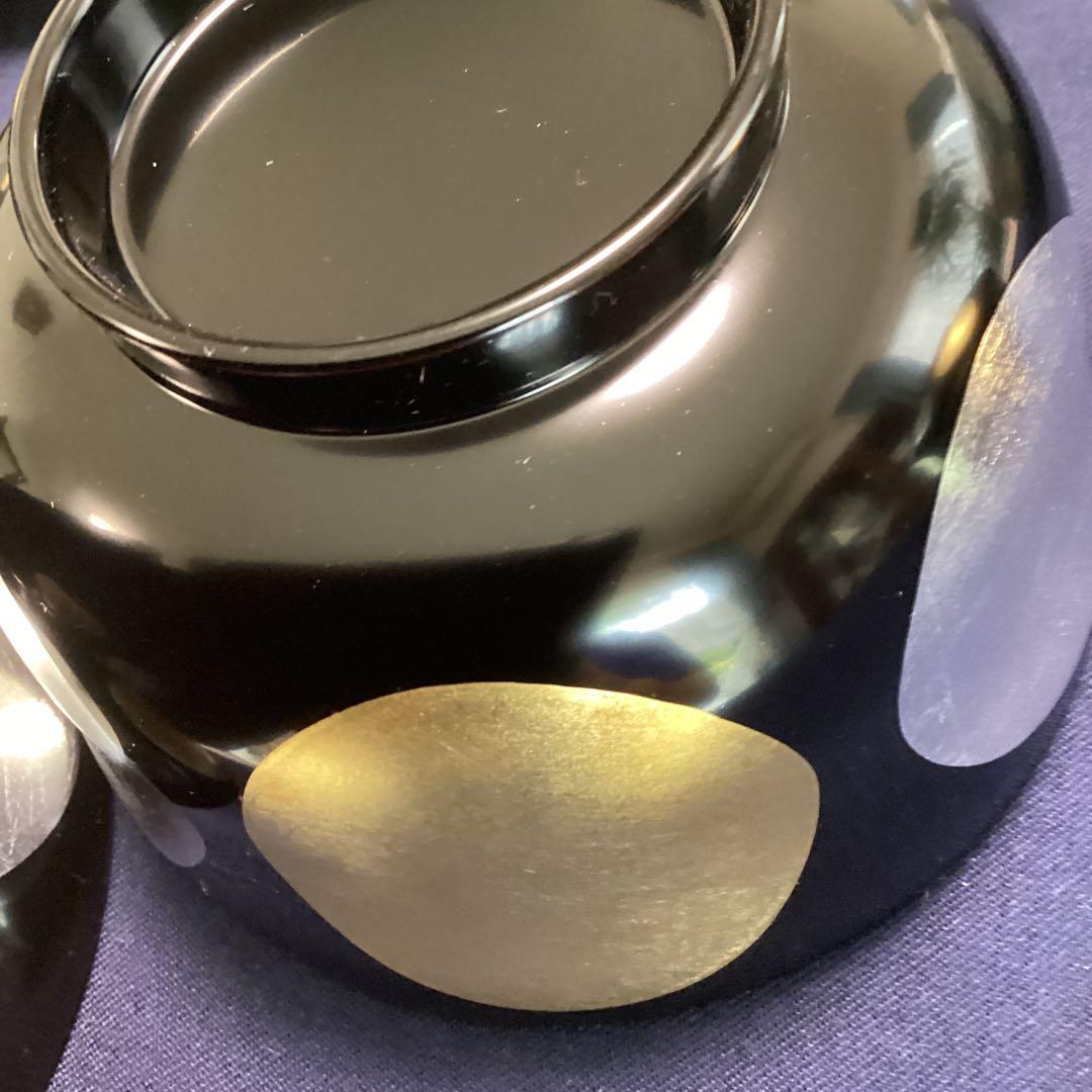 魯山人写本金箔銀箔日月椀　　9客　　　木乾製　新品未使用