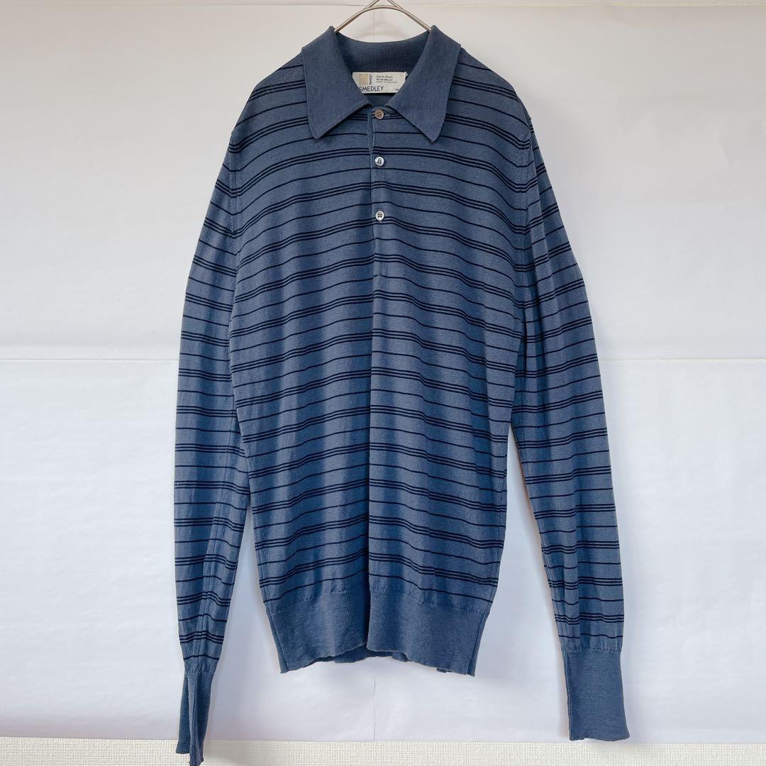 【旧タグ】ジョンスメドレー　ニットポロ　ボーダー　S　JOHN SMEDLEY