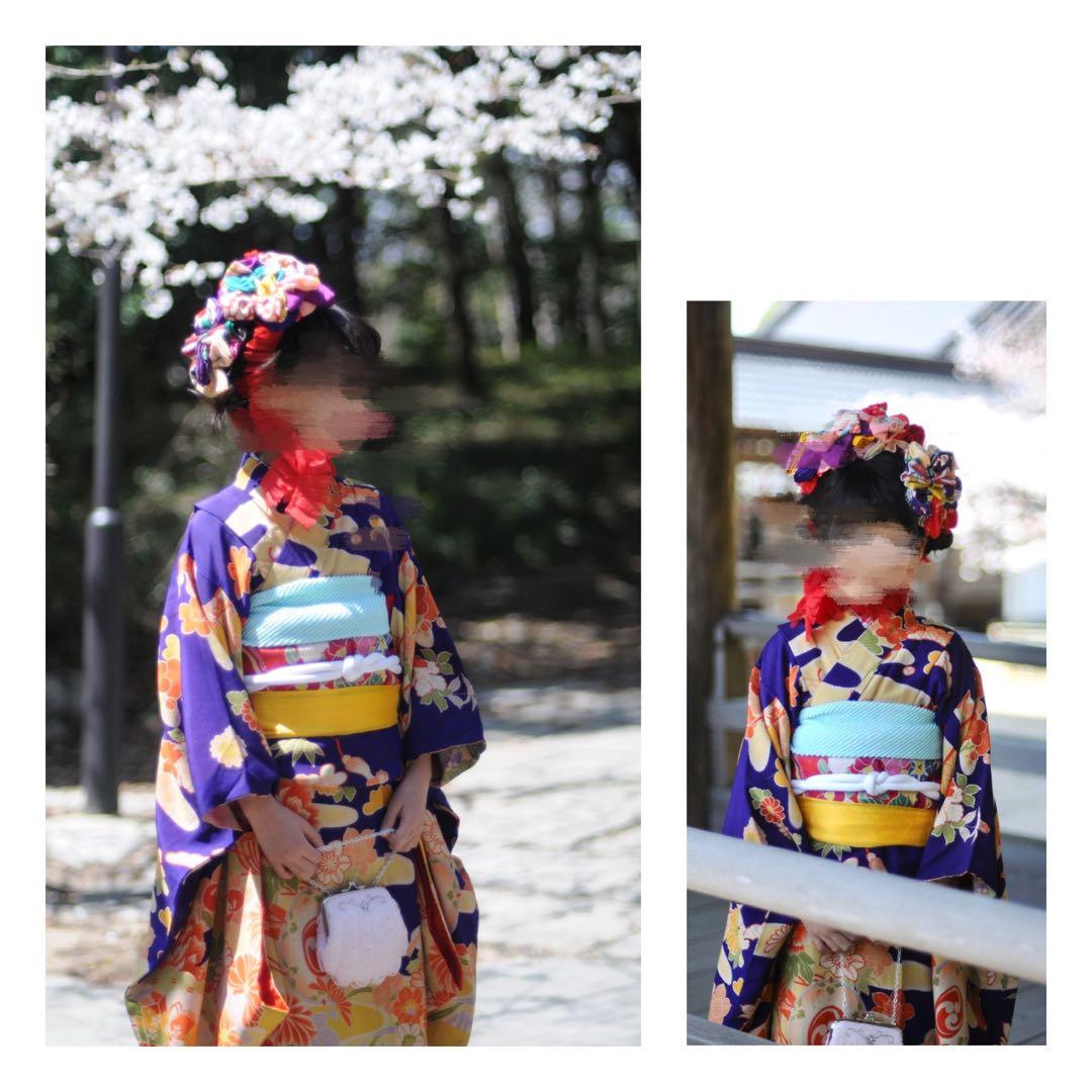 七五三 7歳 正絹 アンティーク 髪飾り 作り帯 紫 七五三セット 女の子