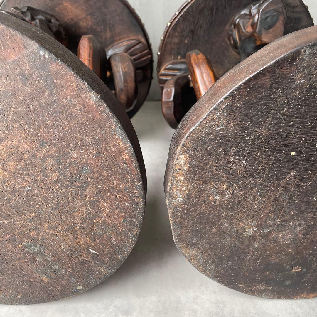 木製　木彫り　アフリカ　スツール　ガーゴイル　丸椅子　ヴィンテージ　民芸