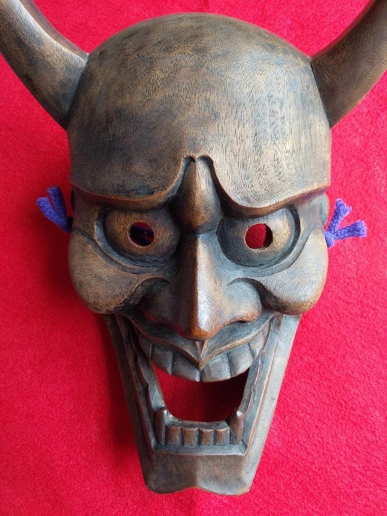 最終お値下げ　鬼面　般若木彫りお面　魔除け　開運