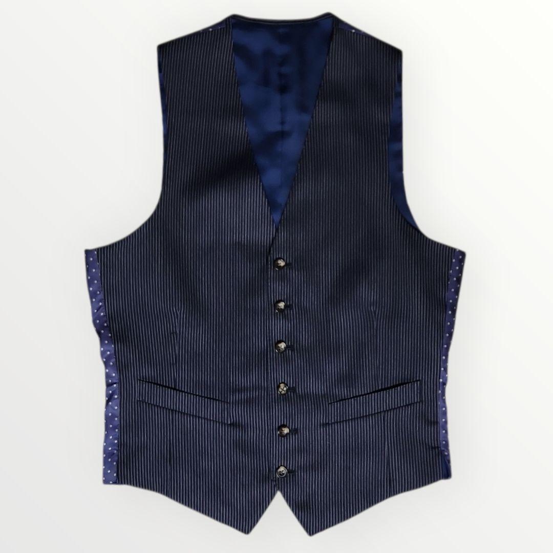 オーダースーツ 3ピース M相当 ネイビー ストライプ