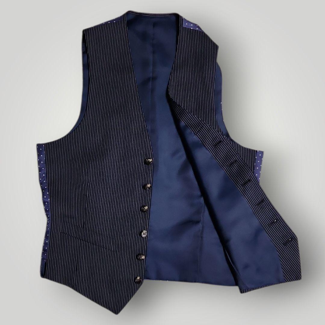 オーダースーツ 3ピース M相当 ネイビー ストライプ