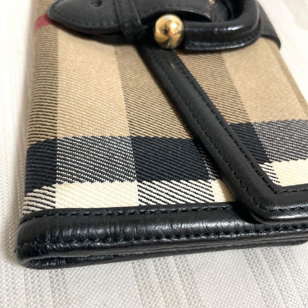 極美品 バーバリー 長財布 レザー×キャンバス ノバチェック ホースロゴ