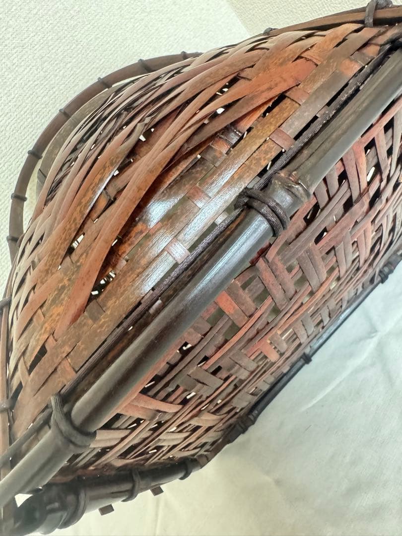 京竹工芸花籠　竹籠　花入　茶道具平安竹美斎　未使用